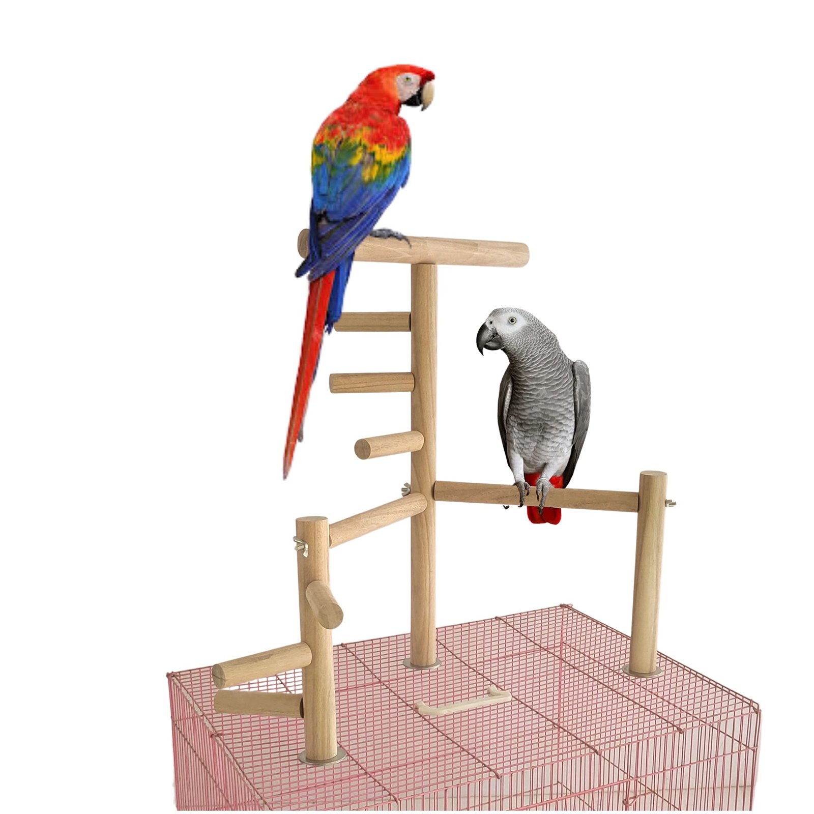 KSK Bird Cage Play Stand with Ladder Swing Perch – Parrot Playground Activity Center Toys for Conure, Parakeets, Budgies, Coc
