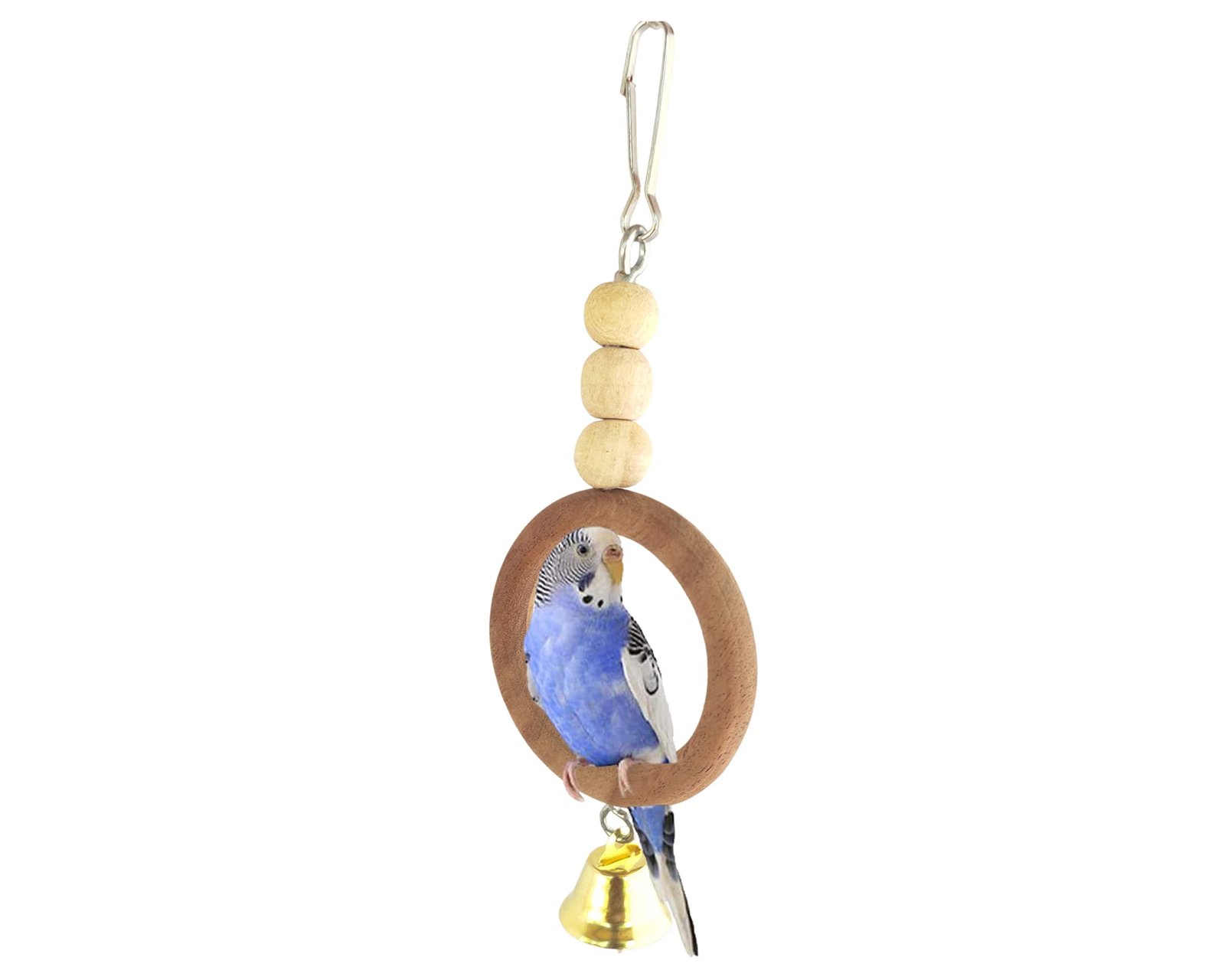 KSK Bird Swing for Parakeets, Budgies, Finches & Lovebirds | Natural Wooden Chew Toy and Round Hanging Perch for Small Birds