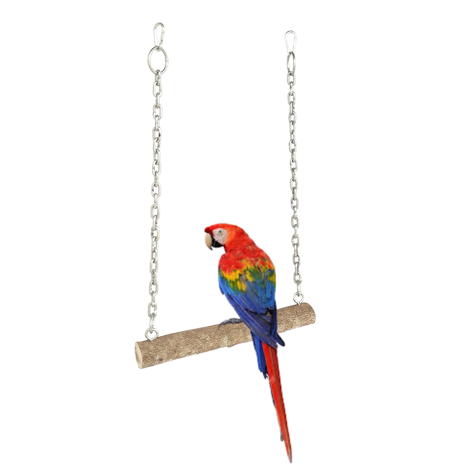 KSK Large Wooden Bird Swing Toy with Chew Blocks, Natural Parrot Swing Perch for African Grey, Macaw, Cockatoo & Medium to La