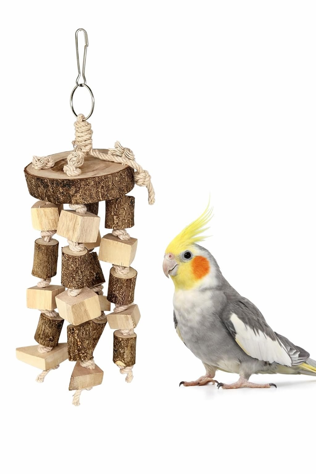 KSK Natural Wood Bird Chewing & Foraging Hanging Accessory for Budgies, Cockatiels & Parrots | Wooden Cage Activity Block (10