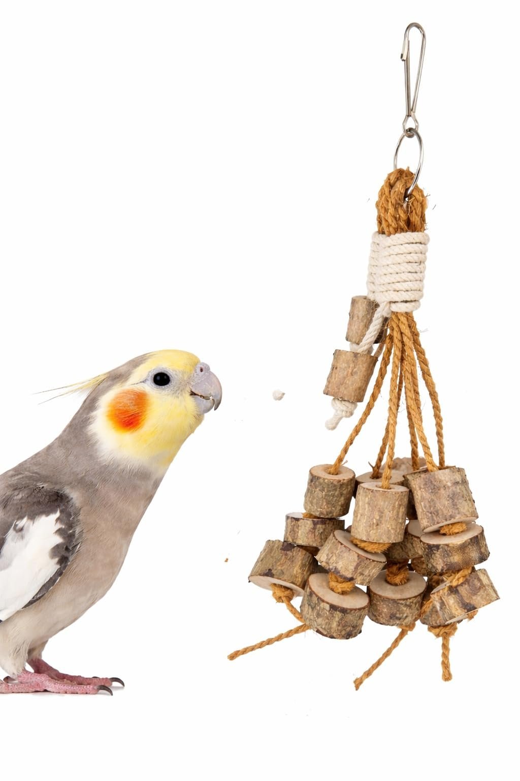 KSK Natural Wooden Bird Chew Toy Hanging for Parrots – Bird Cage Toy for Budgies, Lovebirds, Conures, Finches | Safe Wood Blo