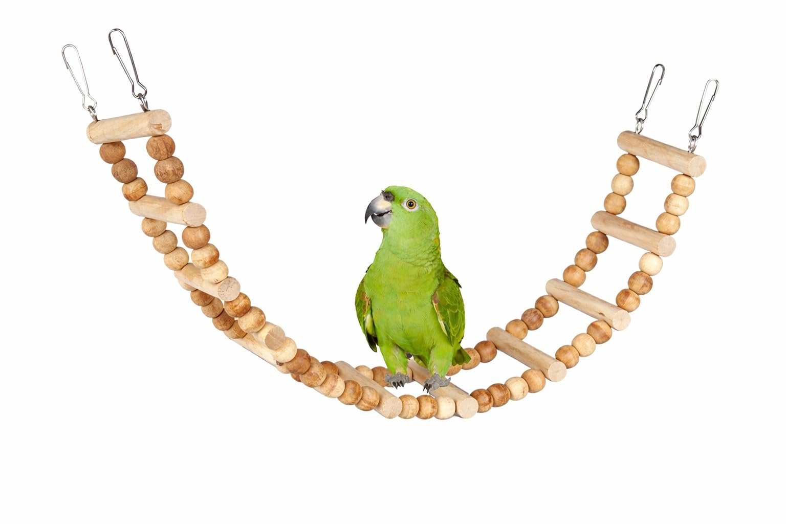 KSK Natural Wooden Bird Ladder Toy – 12 Step Hanging Climbing Bridge for Budgies, Lovebirds & Cockatiels | Chewable Perch Swi