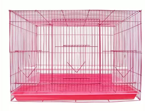 Kuku 15" Bird Cage for Budgies, Finches, Love Birds, Cocktails, Conures, 2 Cups, 1 Perch Stick L : 15", B : 11", H:12 (Pink)
