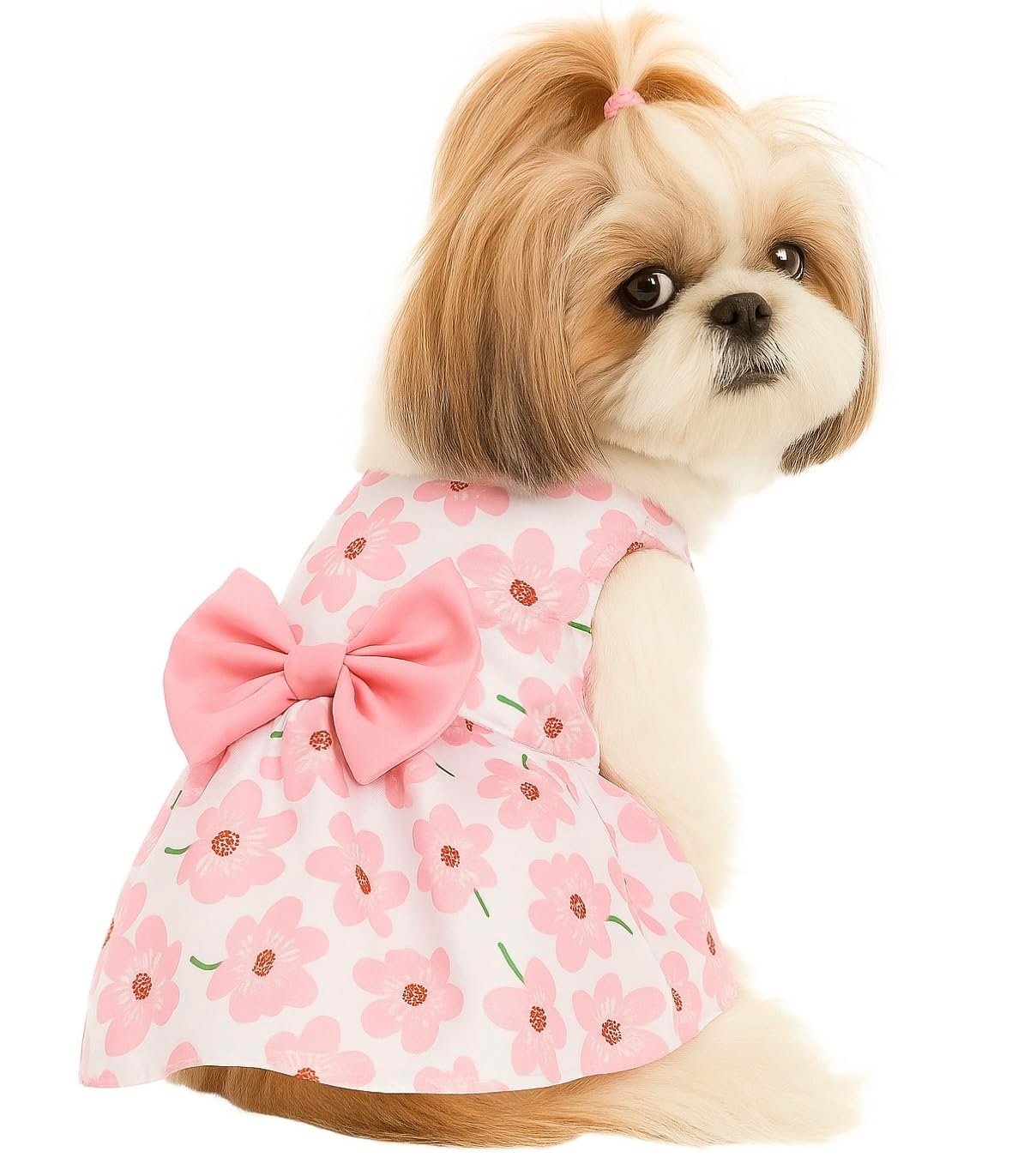 KUTKUT Floral Pattern Dog Dress with Lovely Bow Pet Apparel Dog Clothes for Small Breed Dogs and Cats | Puppy Summer Dress |