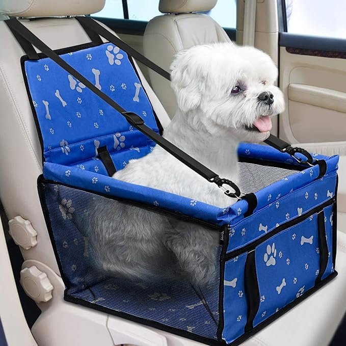 KUTKUT Pet Car Booster Seat Travel Carrier Cage, Oxford Breathable Folding Soft Washable Travel Bags with Seat Belt for Dogs