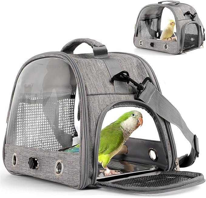 KUTKUT Small Bird Carrier, Lightweight and Portable Travel Bird Cage with Stand and Easy Clean SS Tray, Parrot Parakeet Carri