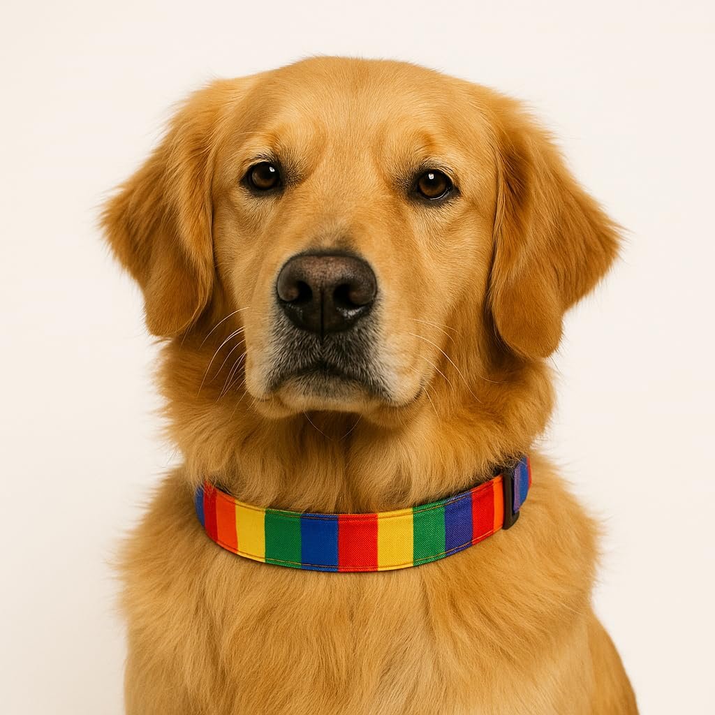 Lana Paws Rainbow Skin-Friendly, Polycotton Fabric Dog Collar Belt, Large, Adult Labradors, Golden Retrievers & Similar,24 In
