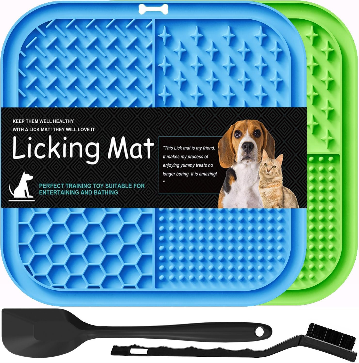 Lesipee Licking Mat for Dogs & Cats 2 Pack, Slow Feeder Lick Pat, Anxiety Relief Toys, Feeding Mat for Butter Yogurt Peanut,