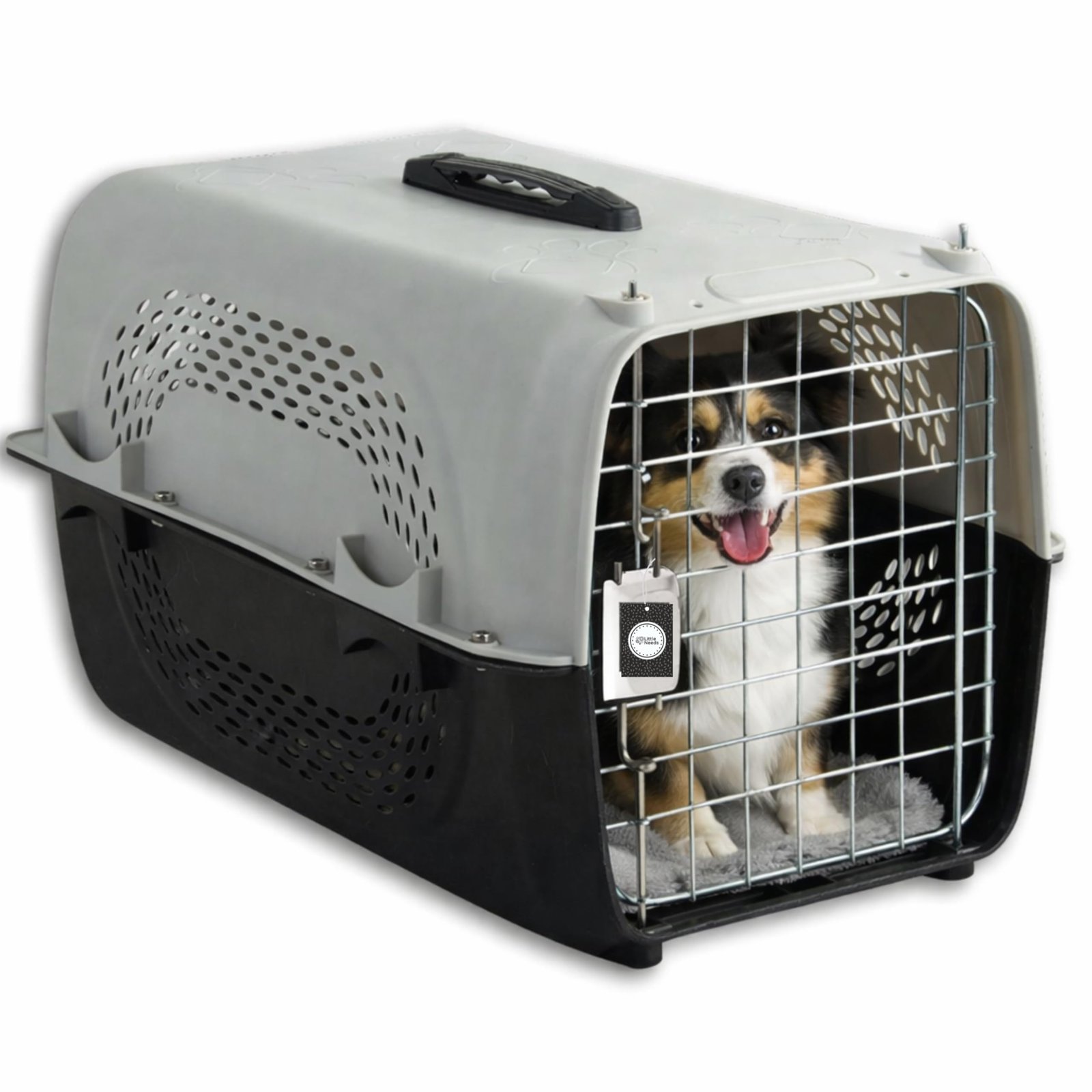 Little Needs Pet Travel Carrier for Cats and Small Dogs (Grey, 49 x 33 x 31 cm) | Portable Ventilated 18 inch Small Cage and