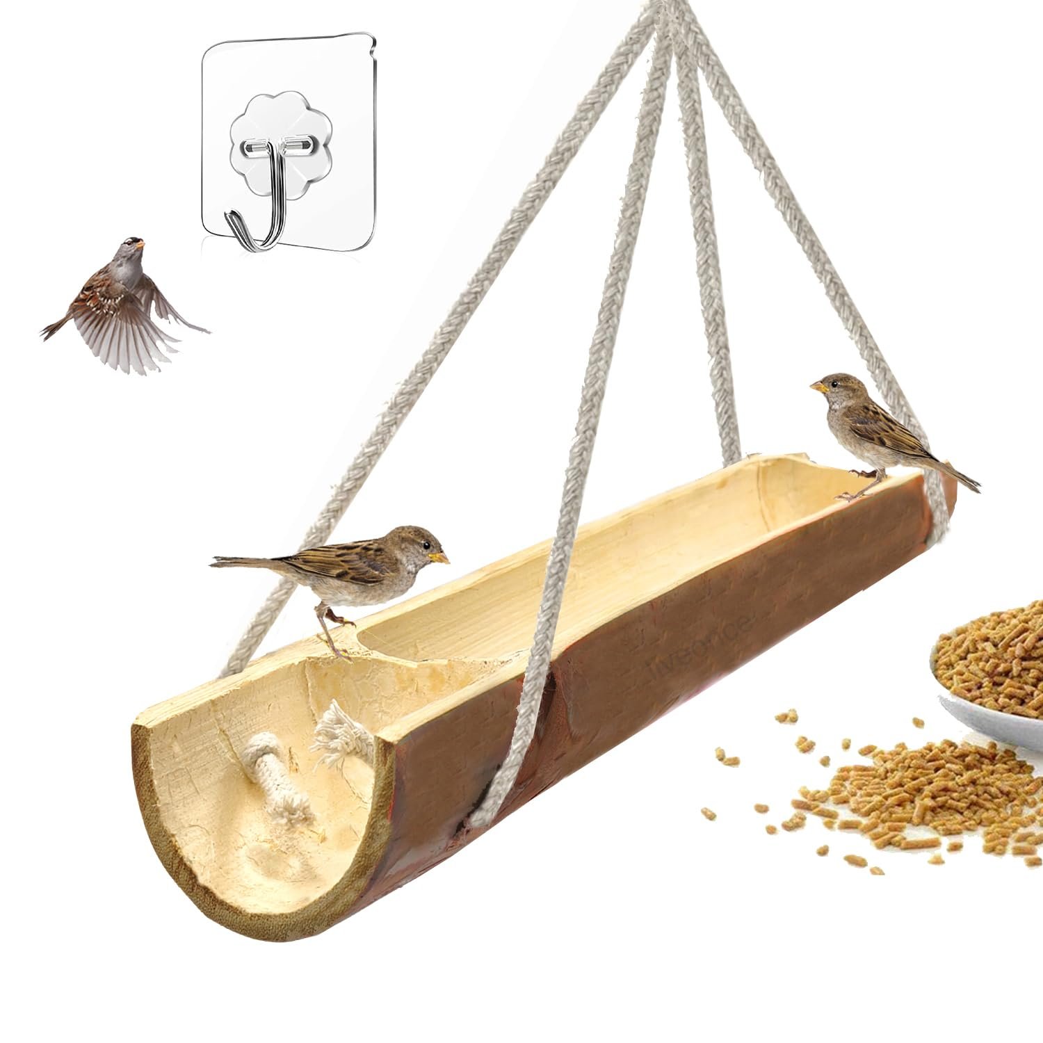 LIVEONCE Bamboo Open Feeder for Birds Natural Bamboo Pack of 1- Color -Natural (Green to Pale Yellow)