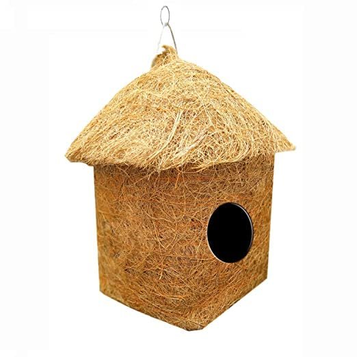 LIVEONCE Safest Organic Bird Nest Classic Hut Bird House Purely Handmade Nest for All Small Birds - (Small)