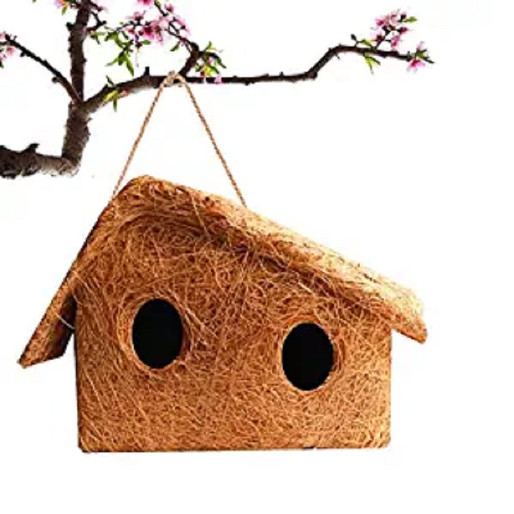 LIVEONCE Safest Organic Bird nest Double Window House Purely Handmade Nest for All Small Birds (Small)