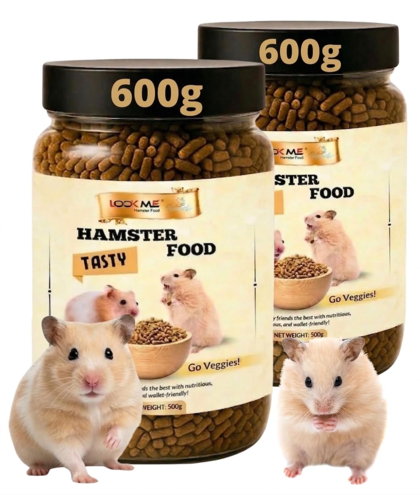 LOOK ME Rabbit Hamster Food 600g x 2 Packs | Balanced Daily Nutrition for Small Pets, Natural Grains, Seeds & Veggies, Energy