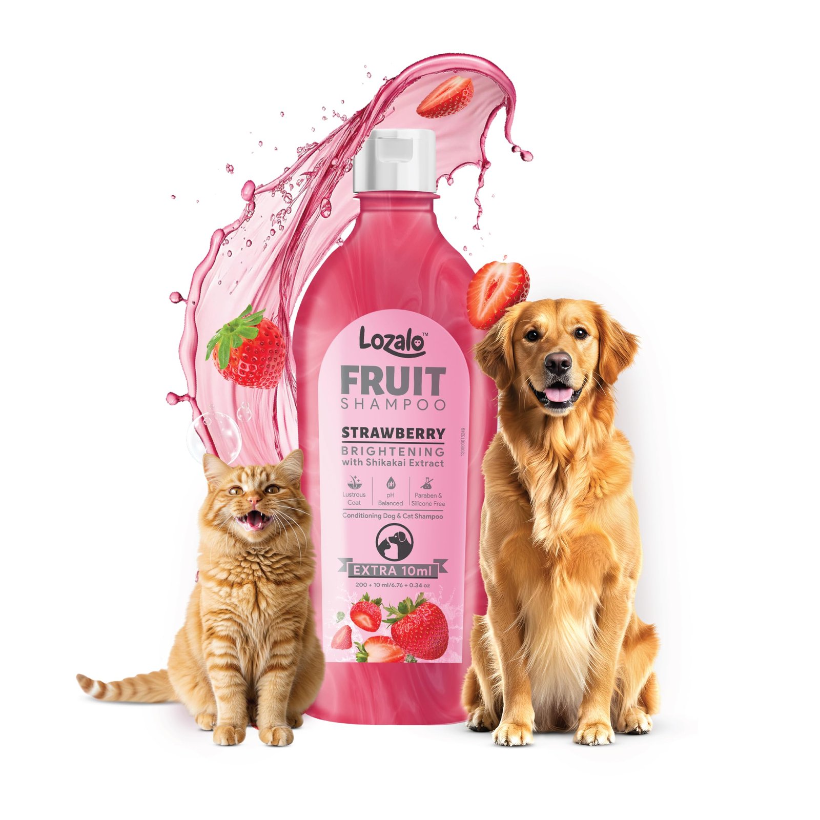 Lozalo Fruit Pet Shampoo 200 ml, Strawberry, Controls Bad Odour & Keep Pets Calm pH Balanced, Paraben Free Conditioning Shamp