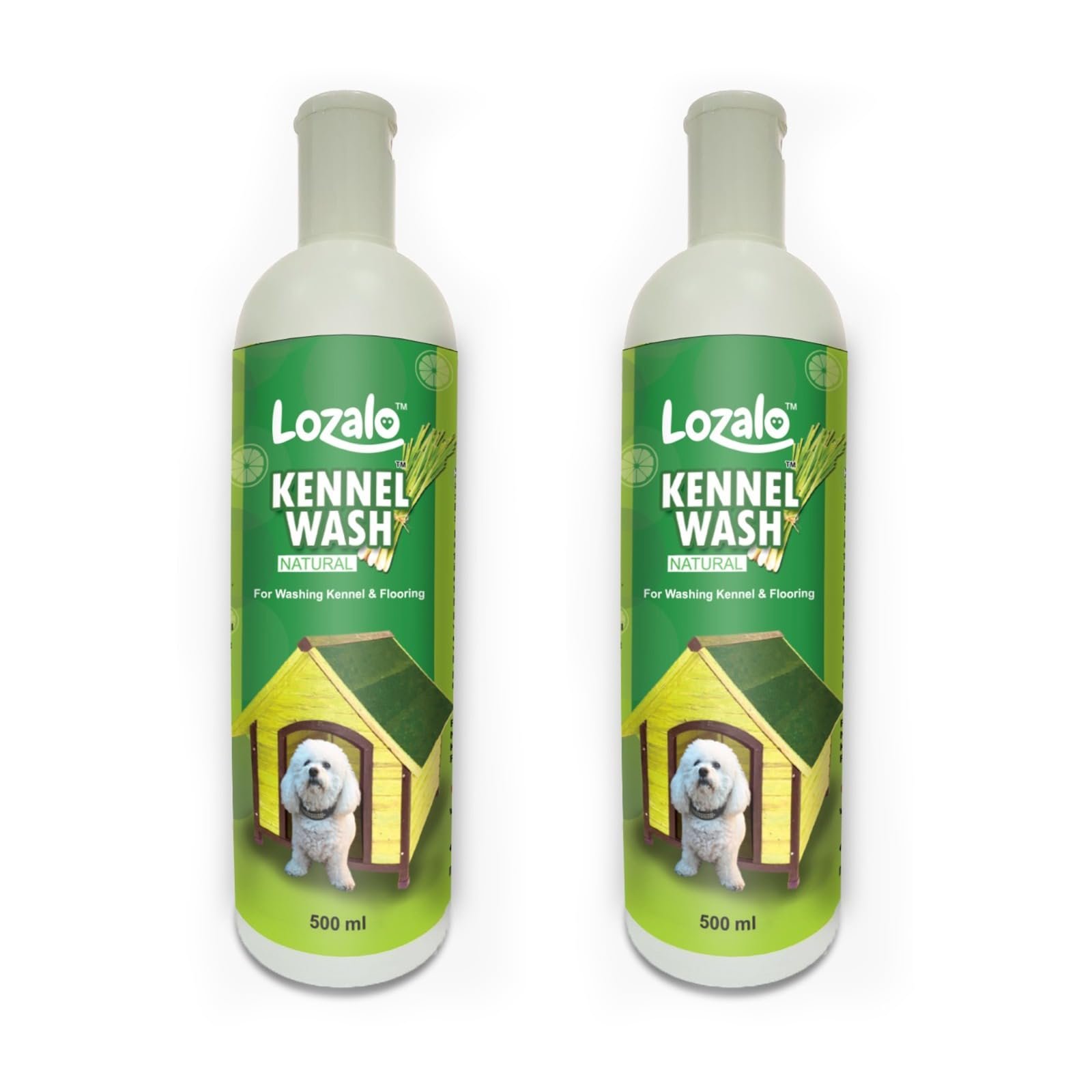 Lozalo Kennel Wash Liquid 2x500ml for Washing Dog Kennel & Flooring, Pet Shops, Veterinary Clinics & Grooming Salons (Green)