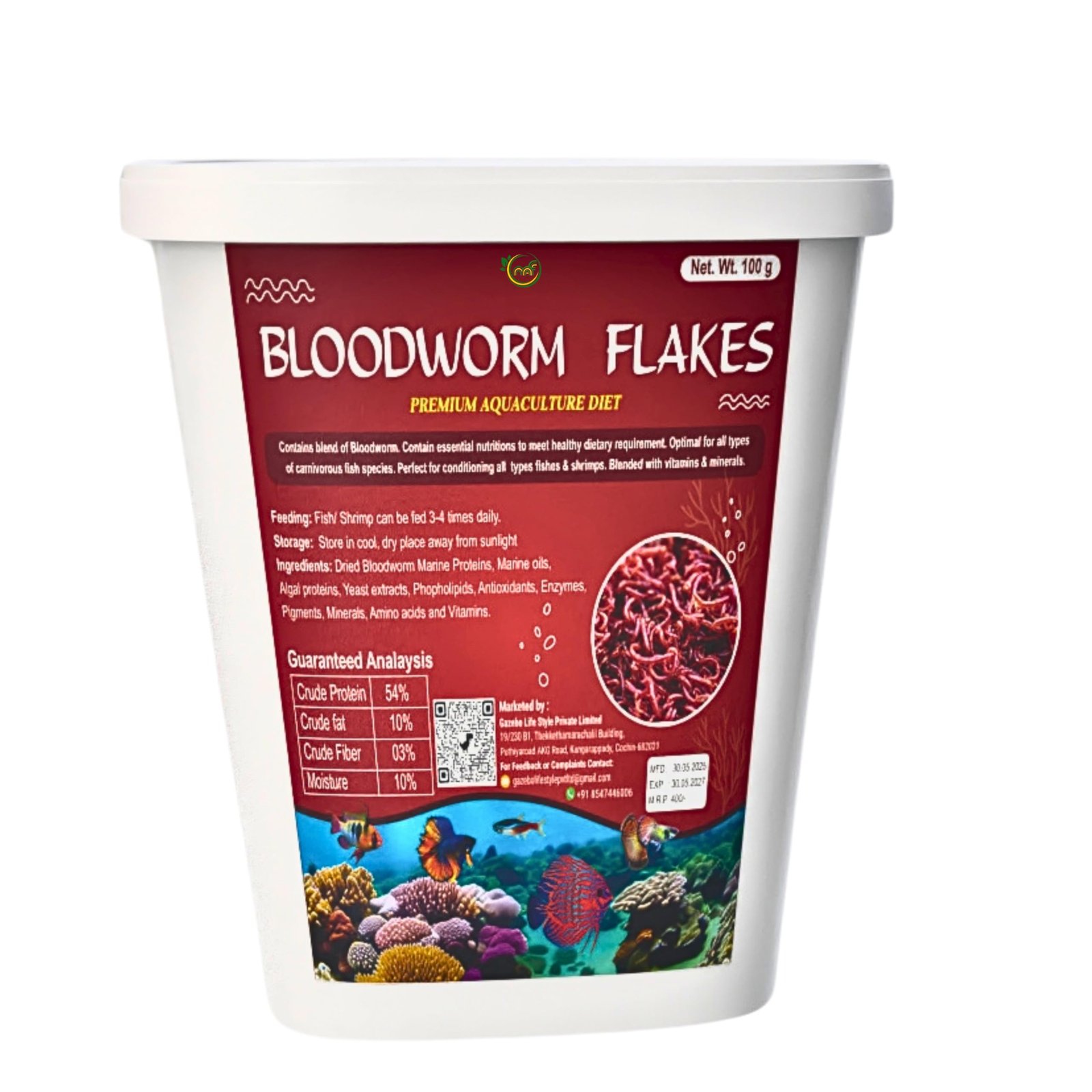 MAF Fish Food Blood Worm Flakes 100 Gram for All Marine and Freshwater Fishes.54% Protein Rich Fish Feed Treats with Essentia