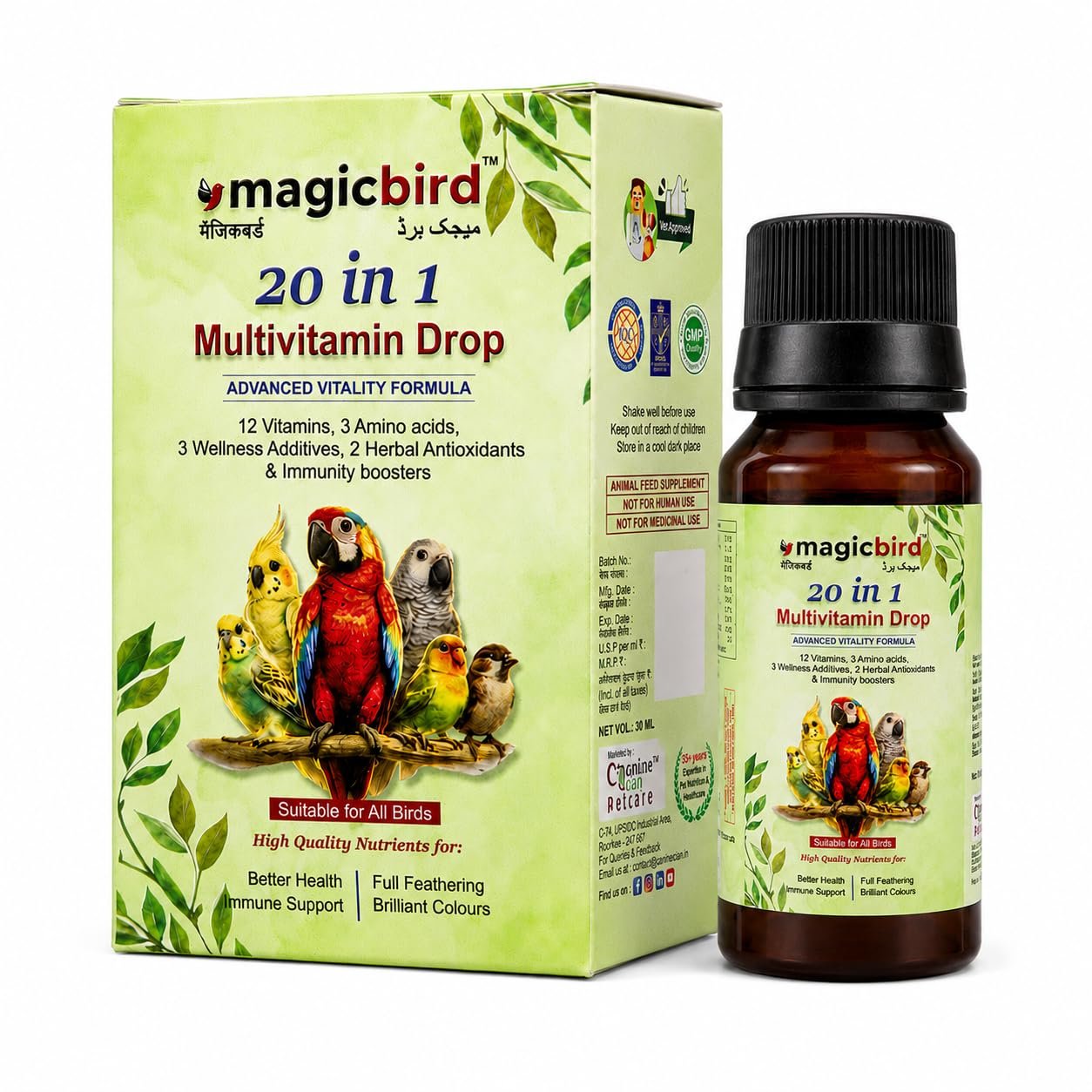 Magicbird 20 in 1 Multivitamin Drop for All Birds | Advanced Vitality Formula with 12 Vitamins | 3 Amino Acids | 3 Wellness A