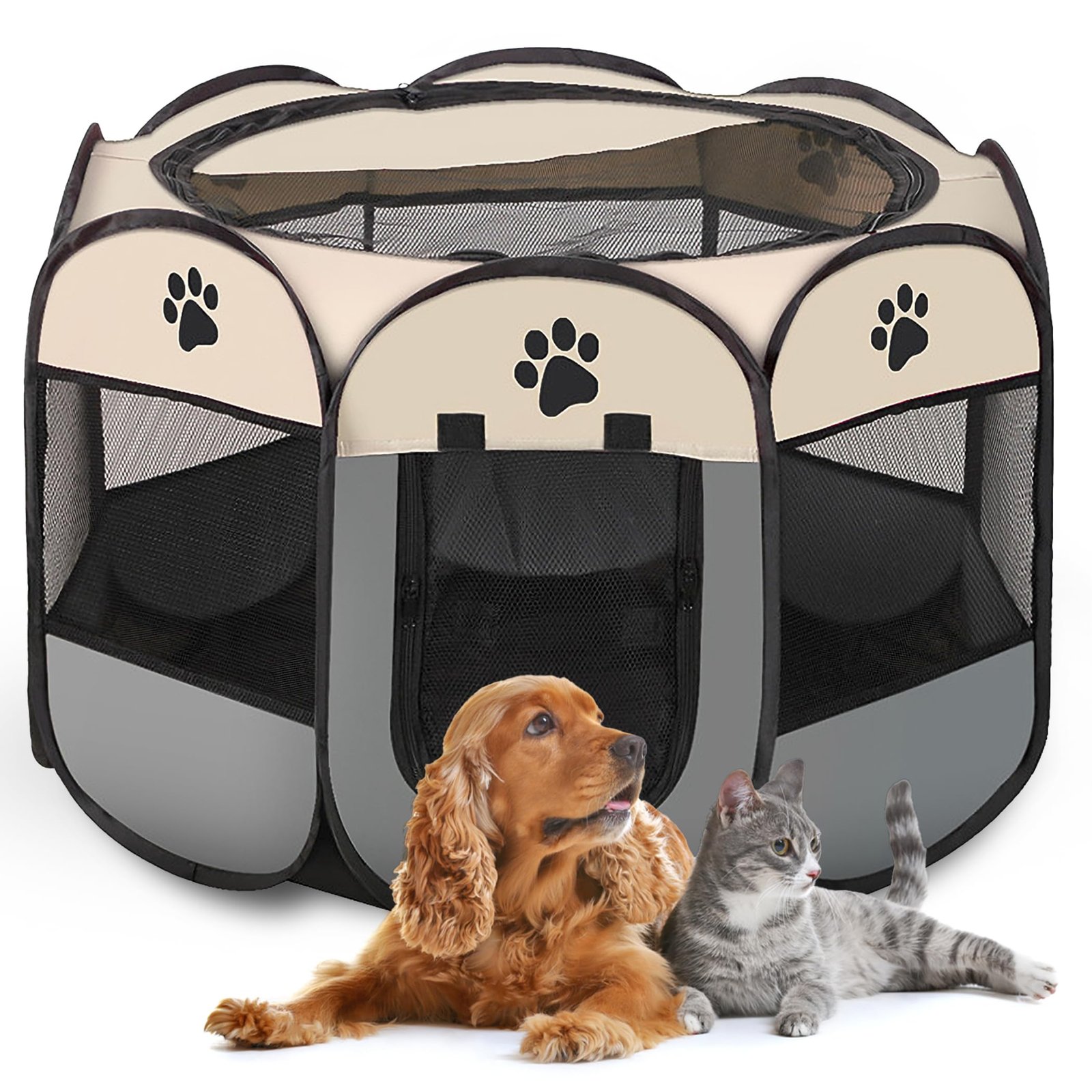 MAK7 ONLINE BIZ Portable Folding Pet Dog Cage House Large Tent and Playpen, Octagonal Design, Size [114CM x 114CM x 58cm] Col