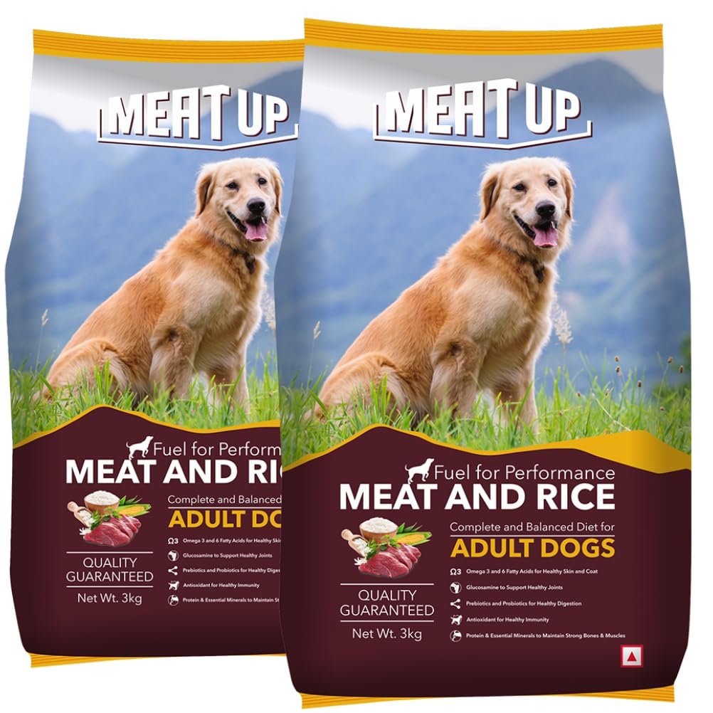Meat Up Adult Dry Dog Food 20kg (10kg + 10kg) | Meat & Rice Flavor | Supports Healthy Skin & Coat | Enriched with Antioxidant