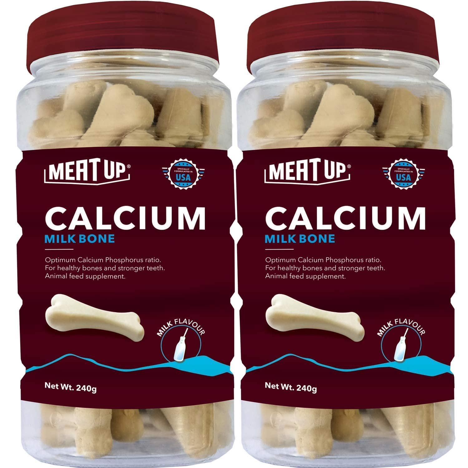 Meat Up Calcium Bone Supplement Dog Treats (240g + 240g) 480g | Pack of 30 Pieces | Supports Strong Gums & Jaws | Helps Maint
