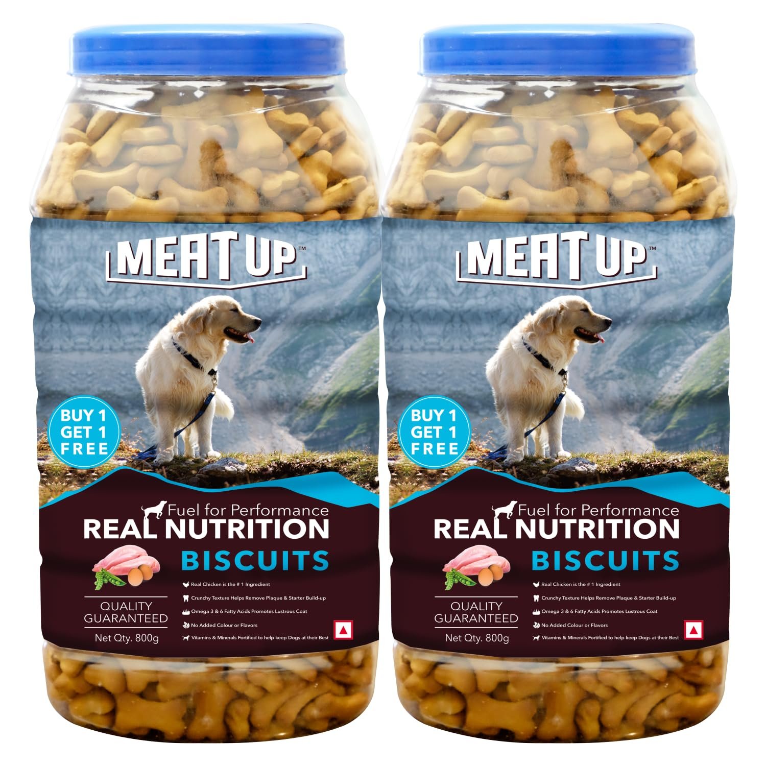 Meat Up Dog Treats Biscuits (2 x 800g), Total 1.6kg | Real Chicken & Milk Flavour | Helps Maintain Clean Teeth | Promotes Lus