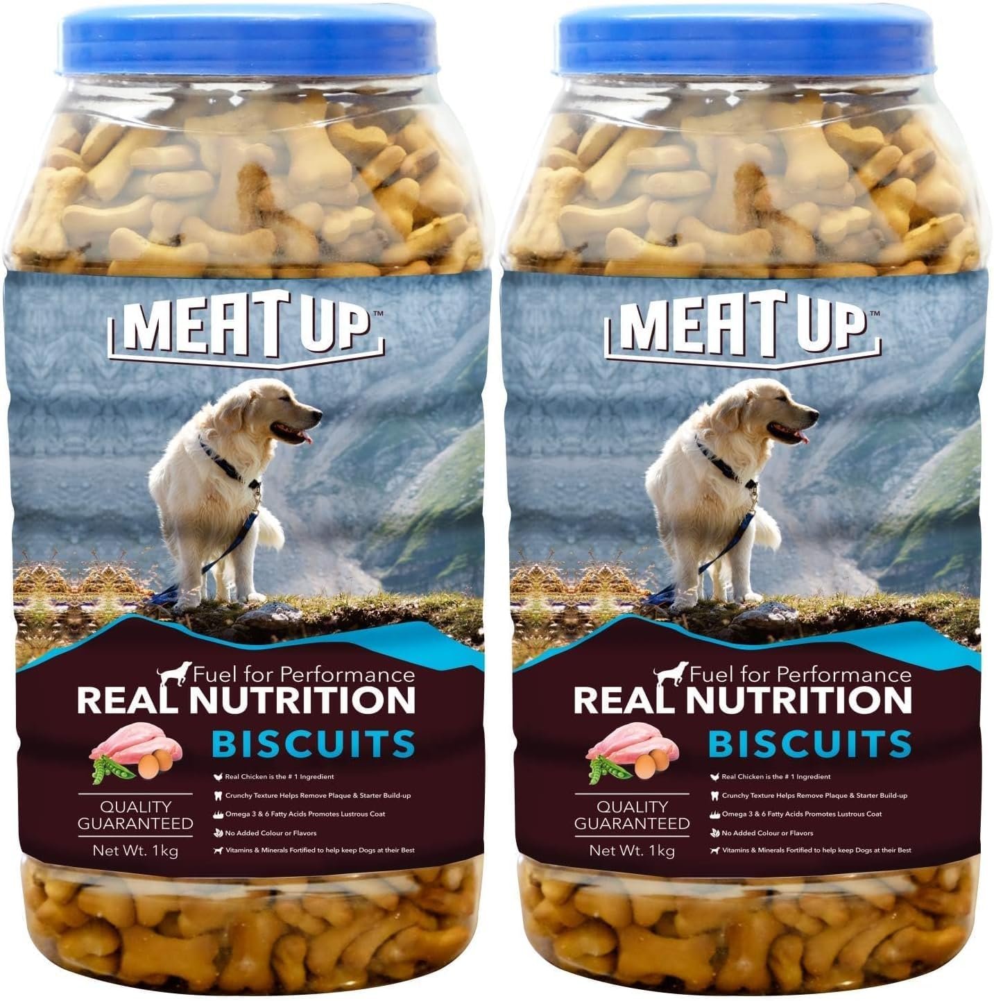 Meat Up Dog Treats Biscuits 2kg (2x1kg) | Real Chicken Flavour | Remove Plaque & Tartar Build-up | Vitamins & Minerals | Prom
