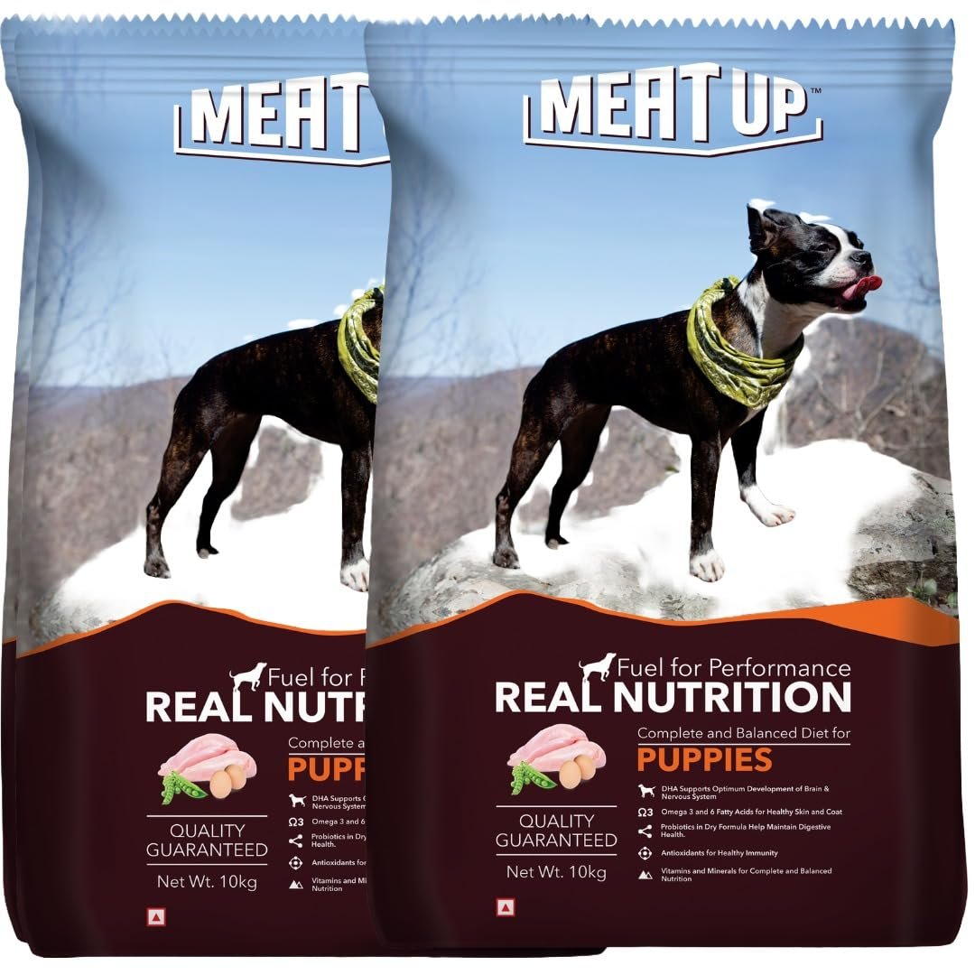 Meat Up Puppy Dry Dog Food 20kg (10kg + 10kg) | Real Chicken Flavor | Supports Brain & Nervous System Development | Promotes