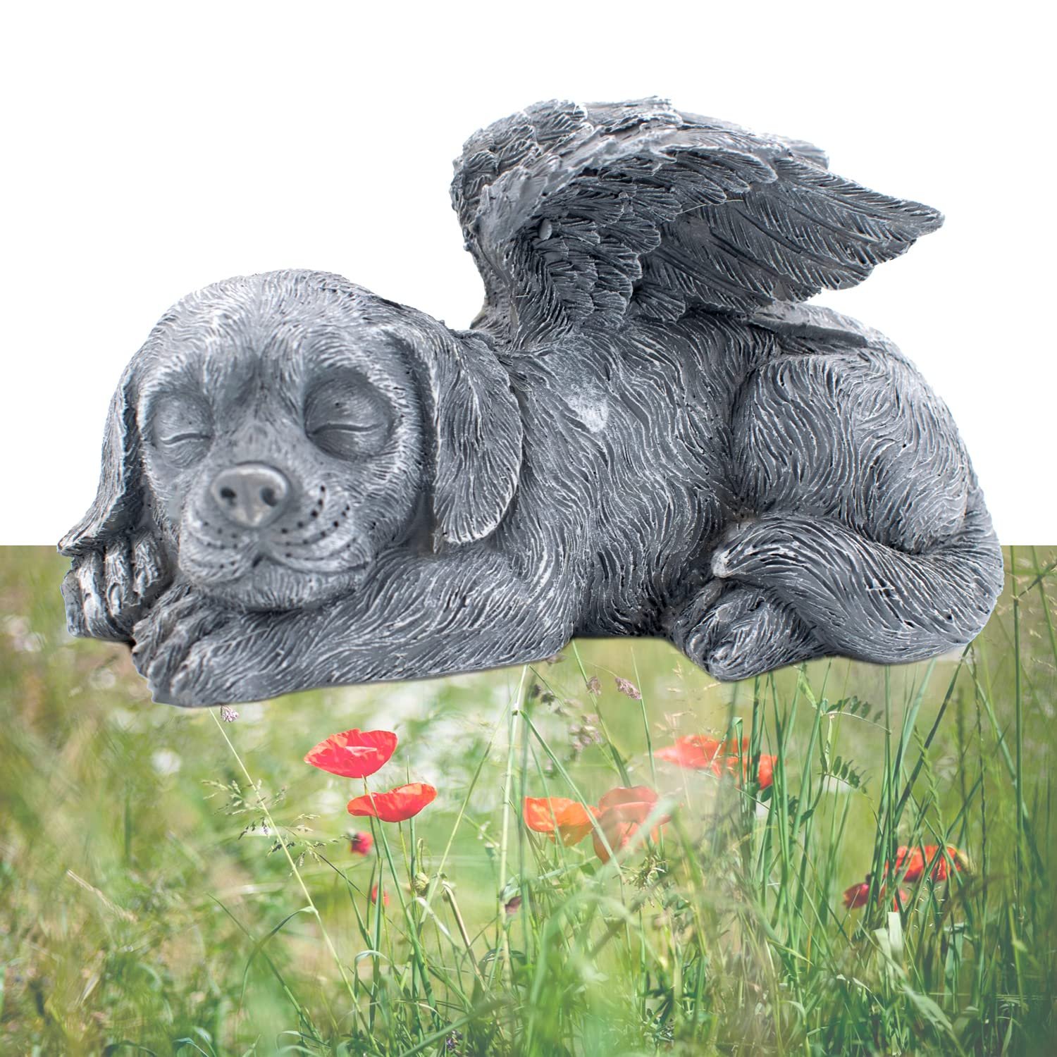 MiDube Dog Memorial Stone Resin Statue Pets Sleeping Angel Dog Keepsake Marker Grave Handmade for Cemetery