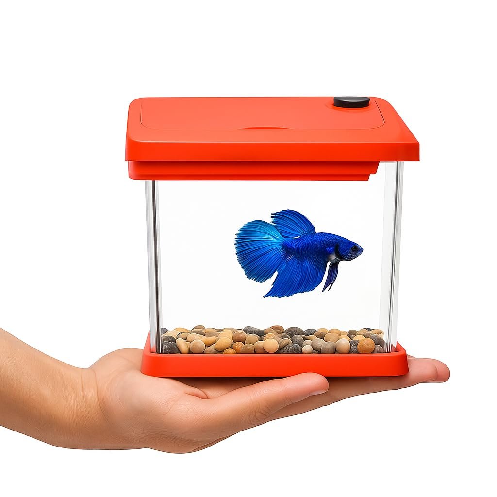 Mini Betta Fish Tank with Lid – Stylish Desktop Aquarium Container – Compact, Portable & Easy to Clean – Ideal for Home, Offi