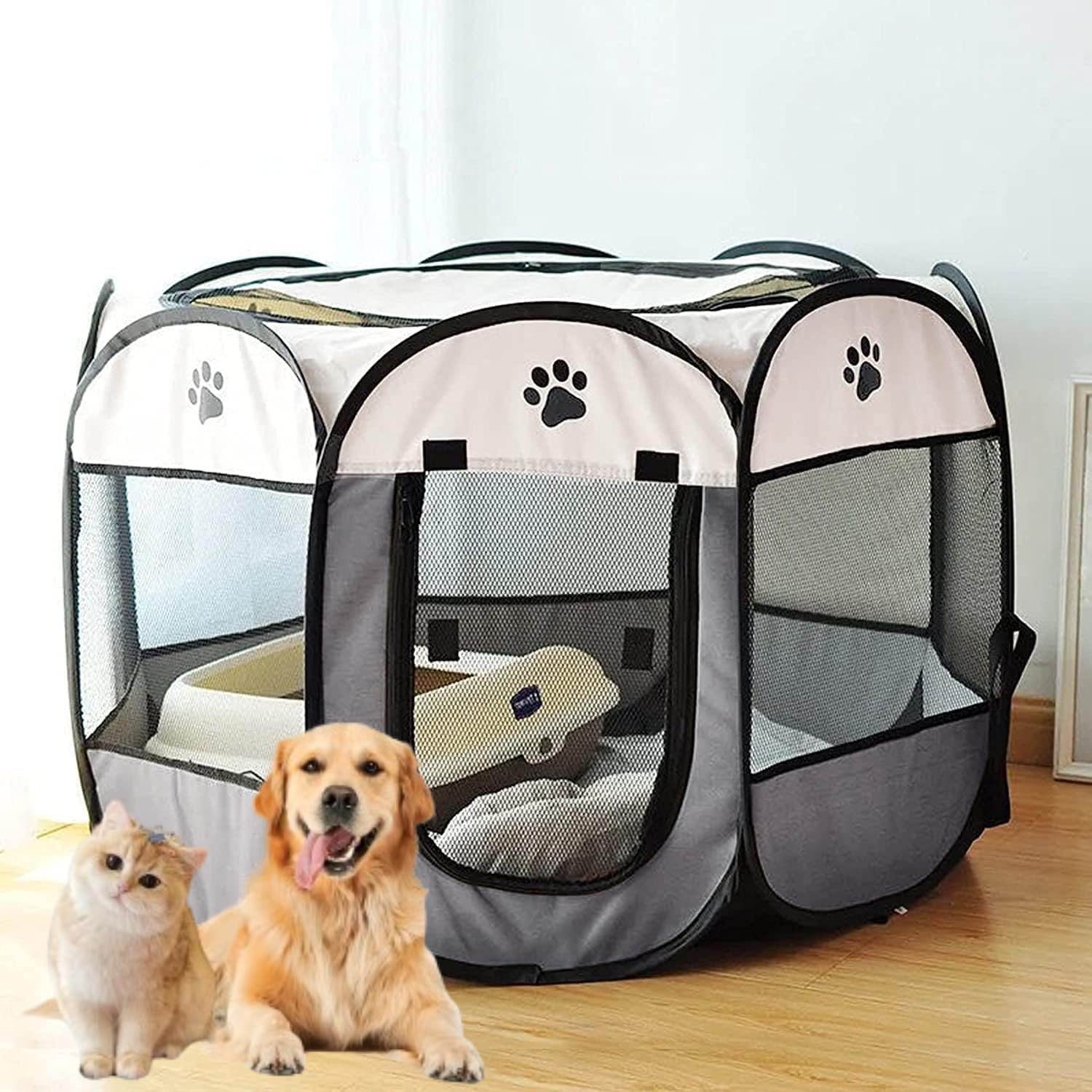 MONSTECH 115 * 115CM Portable Pet Playpen, Dog Playpen Foldable Pet Exercise Pen Tents Cat House Playground for Puppy Kitten