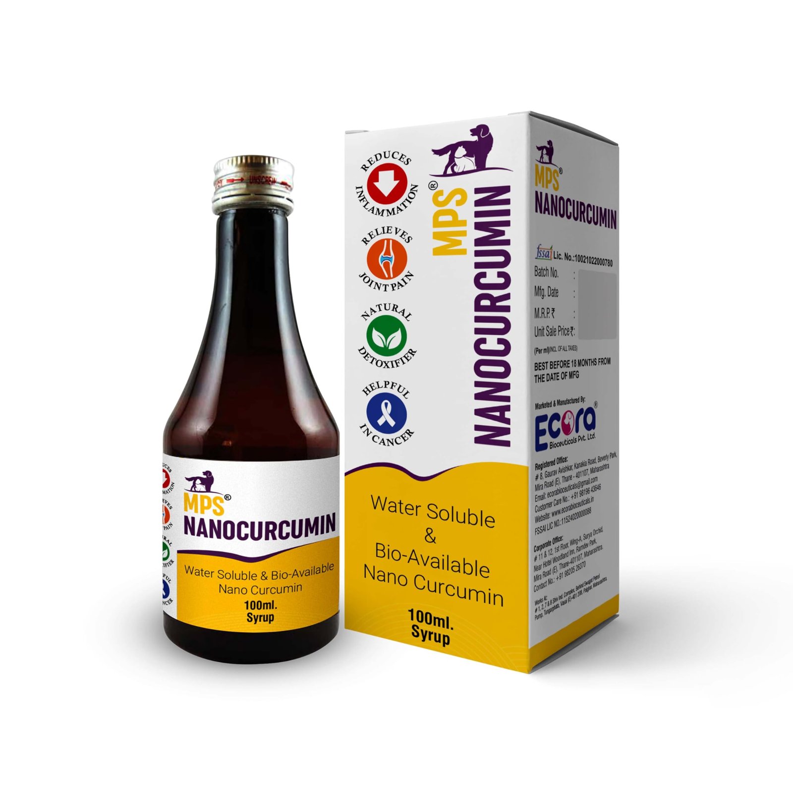 MPS Nanocurcumin Syrup for Pets – Advanced Bioavailable Curcumin Supplement – Supports Immunity, Anti-Inflammatory & Antioxid