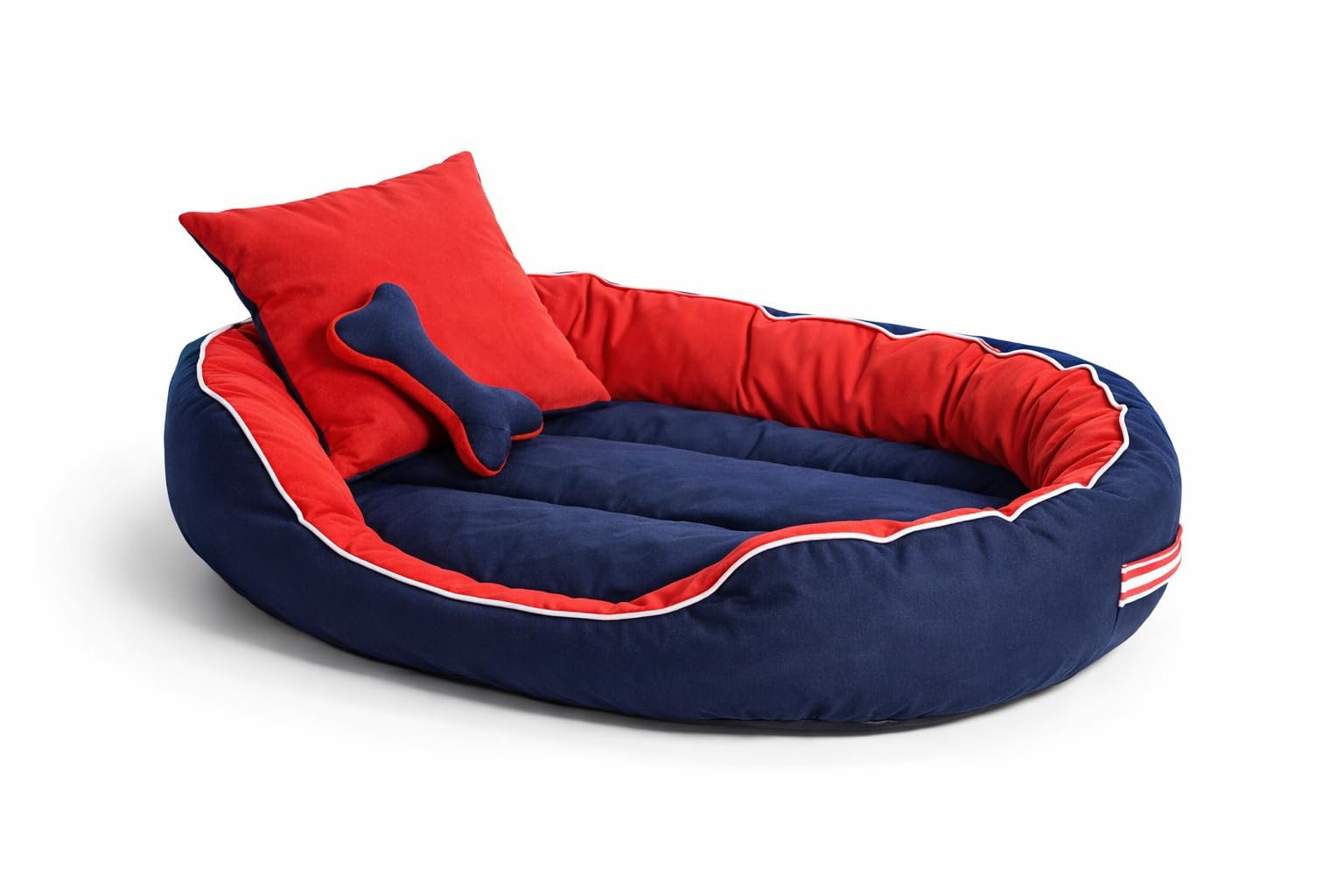 MUDDY PAWS Premium Reversible Oval Dog Bed – Small – Washable Anti-Skid Pet Bed with Toy Pillows, Soft Polyester Dog Cushion