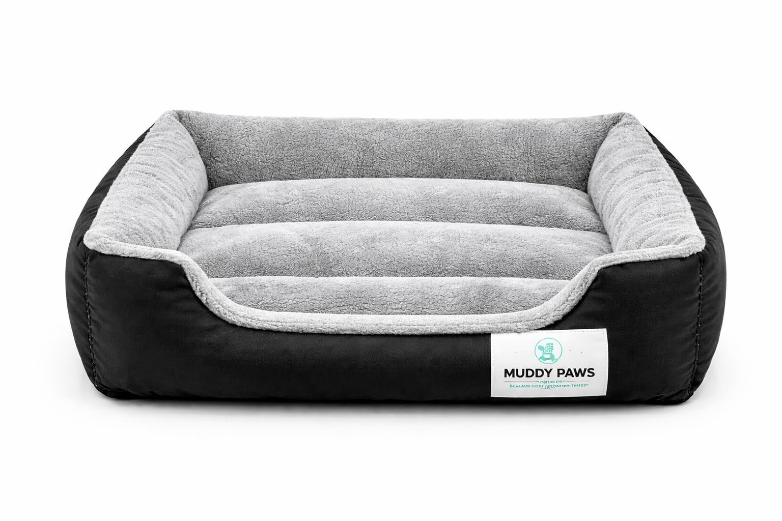 MUDDY PAWS Reversible Sofa Style Dog Bed – XXXL (106 x 81 x 22 cm) – Plush Fur Surface, Removable Cushion & Anti-Skid Base –