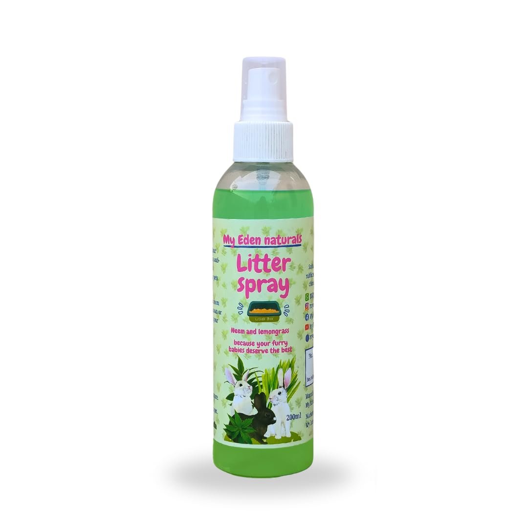 My eden Rabbit Litter Spray Neem & Lemongrass 100 ml | Odour Remover, For Rabbit & Guinea Pigs Living Area, Herbal, Safe for