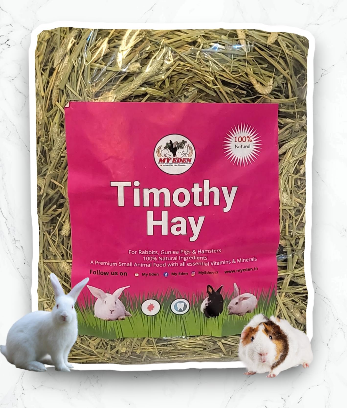 My Eden Timothy Natural Hay (1 Kg) for Rabbits, Guinea Pigs and Hamsters for All Life Stages || HIGH Fiber Food