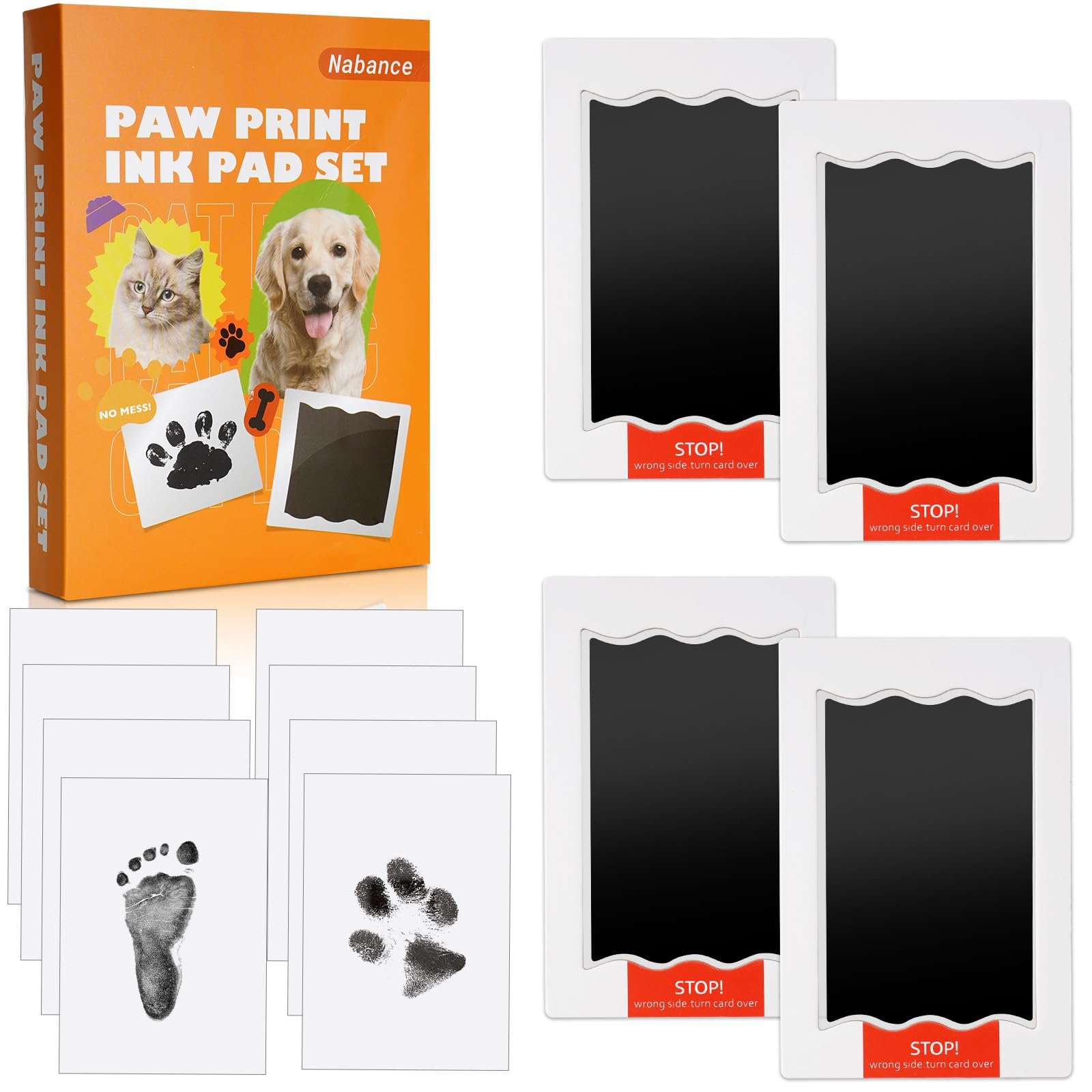 Nabance Baby Hand and Footprint Kit, Paw Print Kit for Dog Cats, 4 Inkless Print Pads, 8 Imprint Cards, Nose Print Stamp Pad