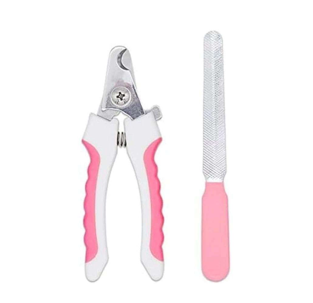 Nail Cutter Clipper | Pet Grooming & Cleaning | Pink Nail Cutter with Filer for Puppies, Dogs, Cats, Kittens | Stainless Stee