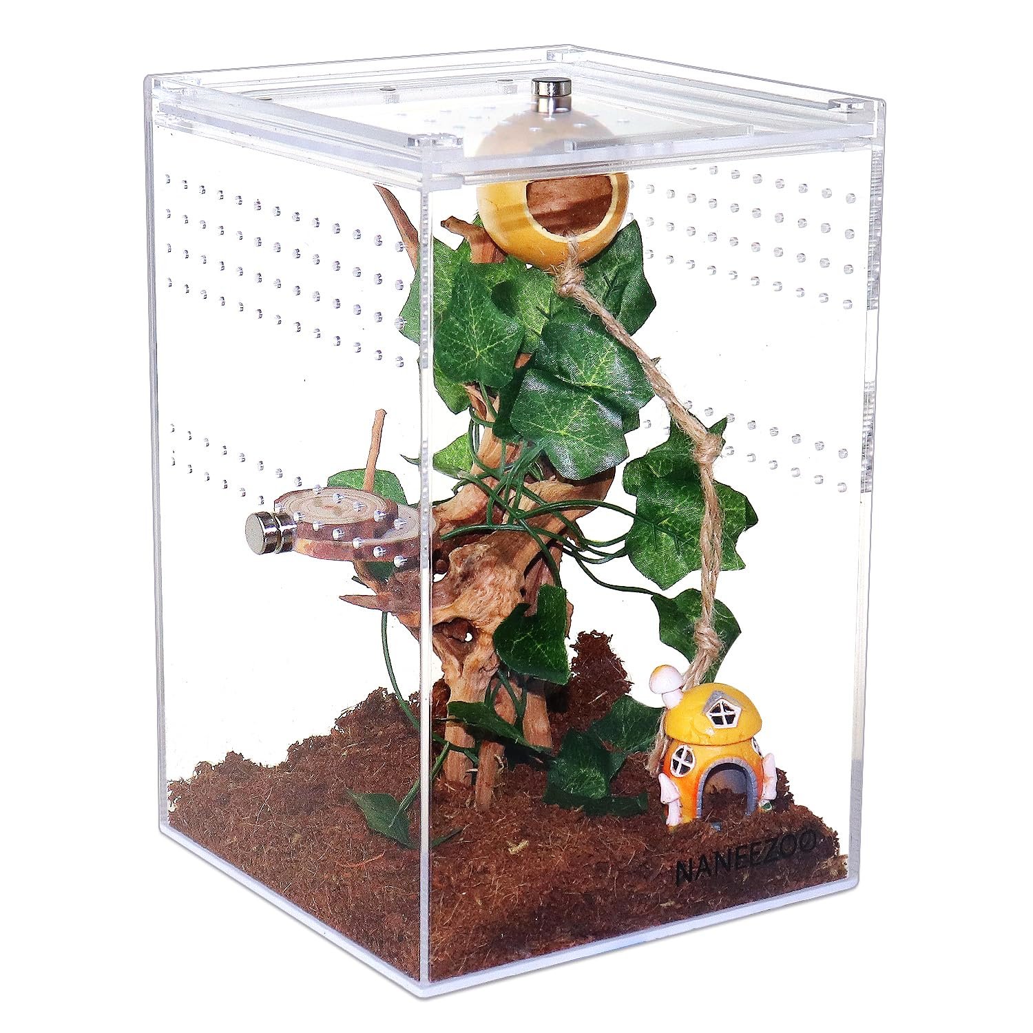 NANEEZOO Magnetic Acrylic Reptile Cage - 9"x6"x6" Tall Enclosure Transparent Reptile Breeding Box Terrarium Tank for Tarantul