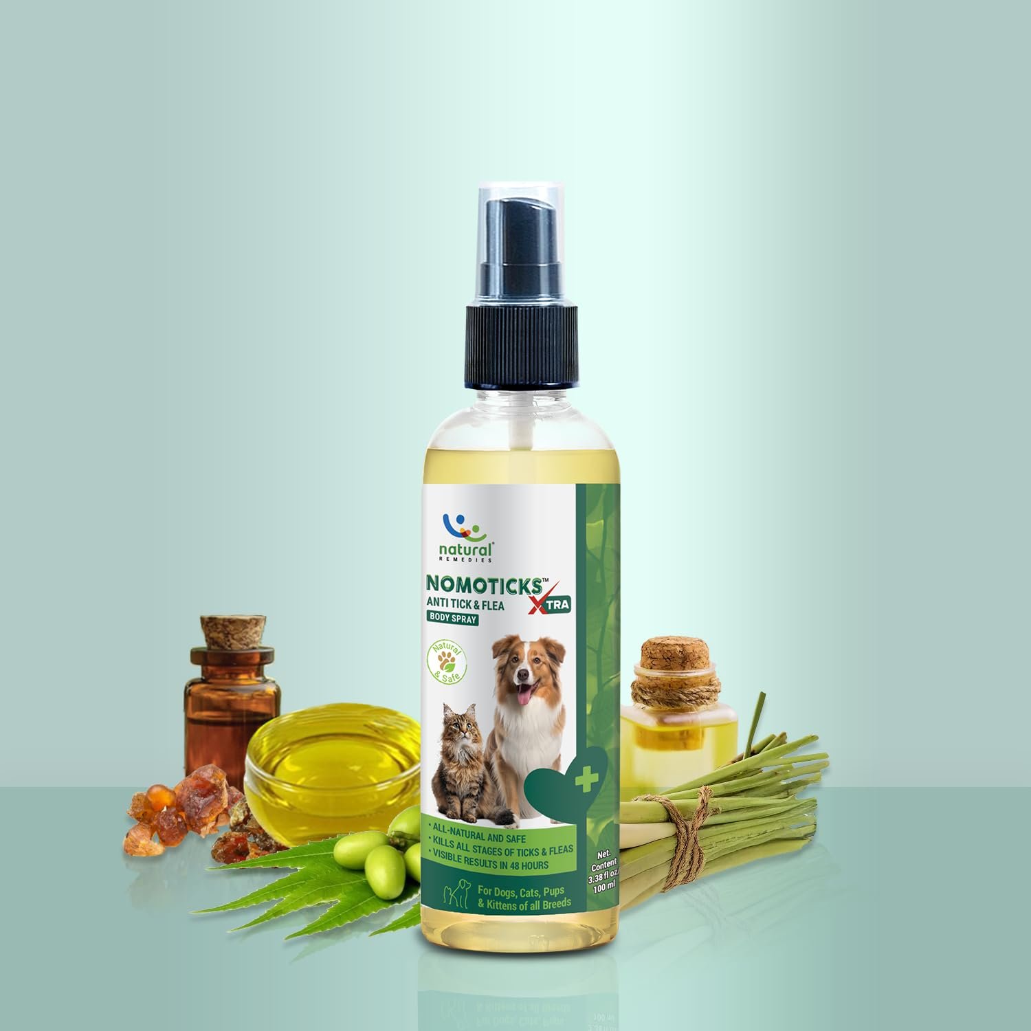 Natural Remedies Nomoticks Xtra Anti-Tick & Flea Body Spray for Dogs, Cats & Puppies, Kills Ticks & Fleas, Relieves Itching,