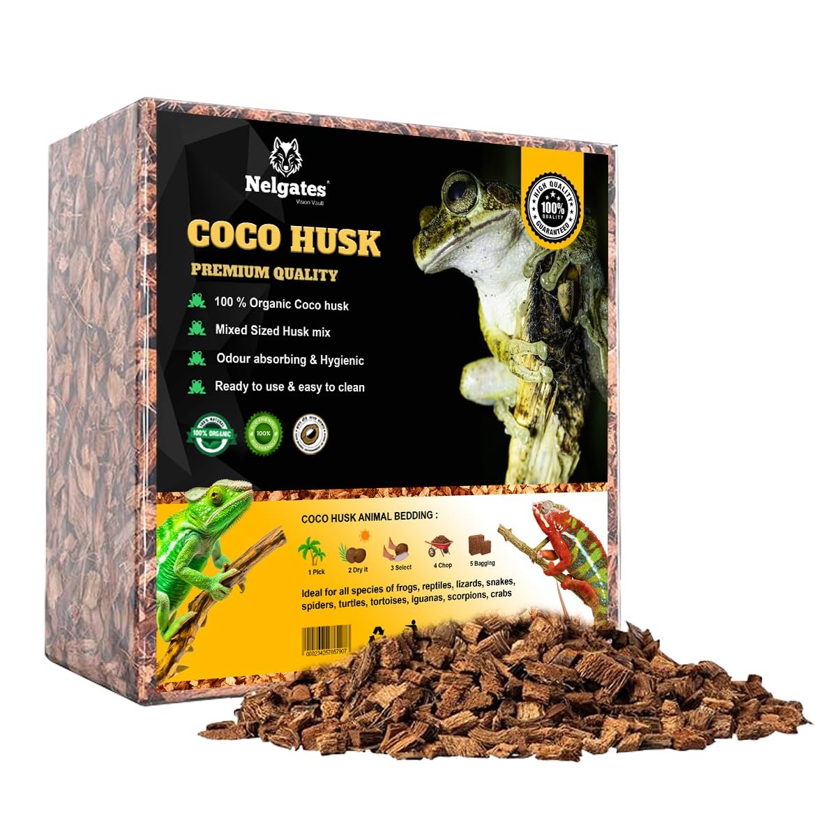 Nelgates Coconut Husk for Reptiles Bedding 1kg Coco Coir Chips Terrarium Substrate for Ball Python Frog Snake Turtles,Gecko H