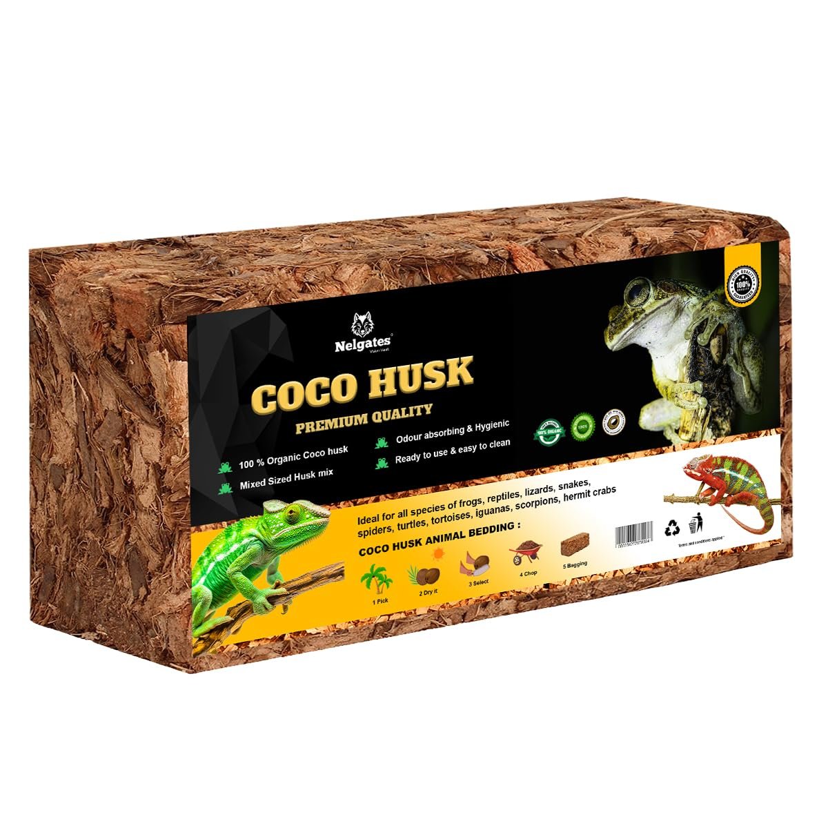 Nelgates Coconut Husk for Reptiles Bedding 650g Organic Coco Coir Chips Terrarium Substrate for Ball Python Frog Snake Gecko
