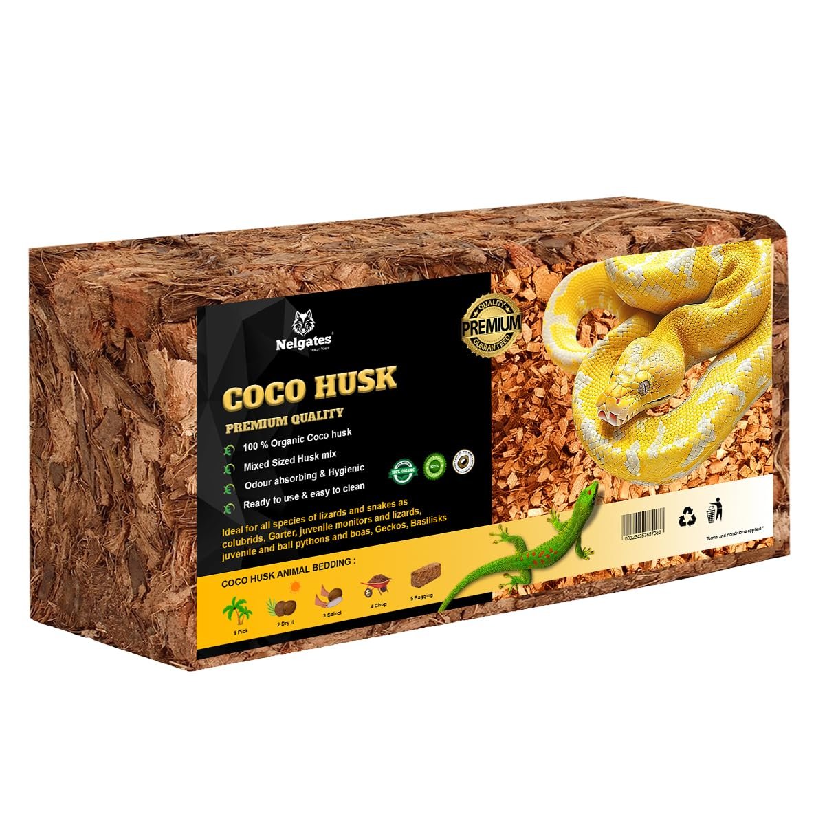 Nelgates Reptile Coconut chip Bedding 650g Organic Coco Husk Block for Snake Habitat, Ball Python Terrarium,Tortoise Enclosur