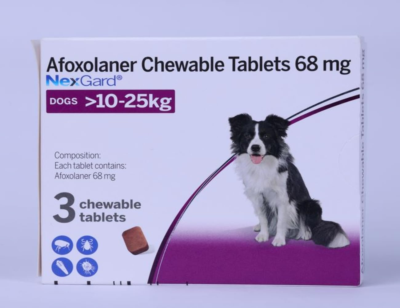 Nexgard Chewable Tablet | Kill Ticks | Fleas | Lice | Protect 1-2 Months | 68mg | 10-25kg Body Weight (Pack of 3 Tablets)