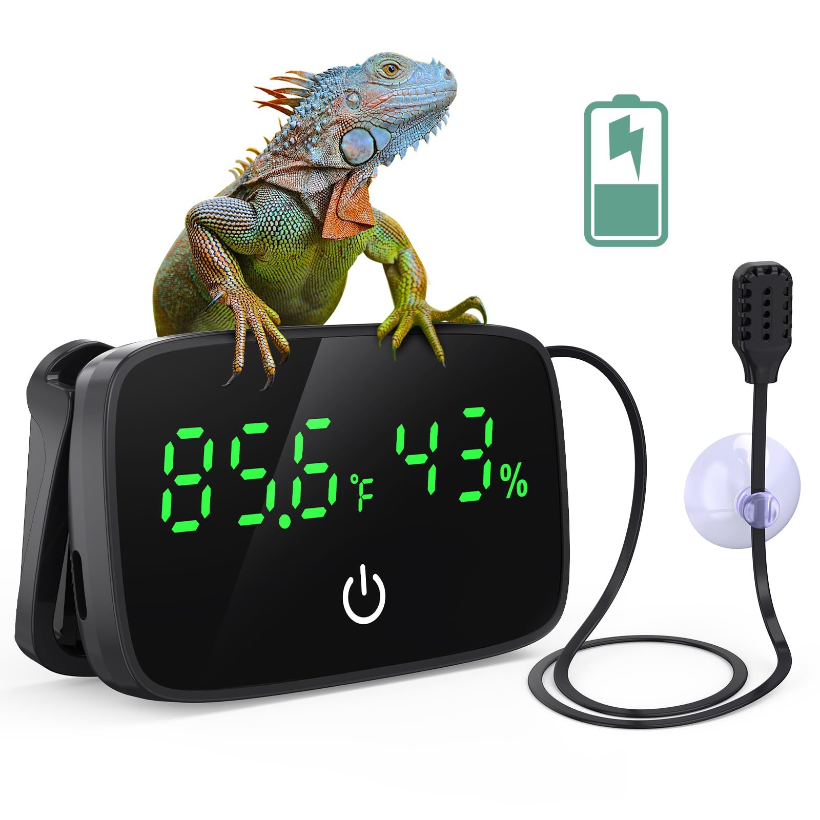 PAIZOO LED Digital Reptile Thermometer and Humidity Gauge with USB Charging | Long Battery Life, Switch Between ℉/℃, Terrariu