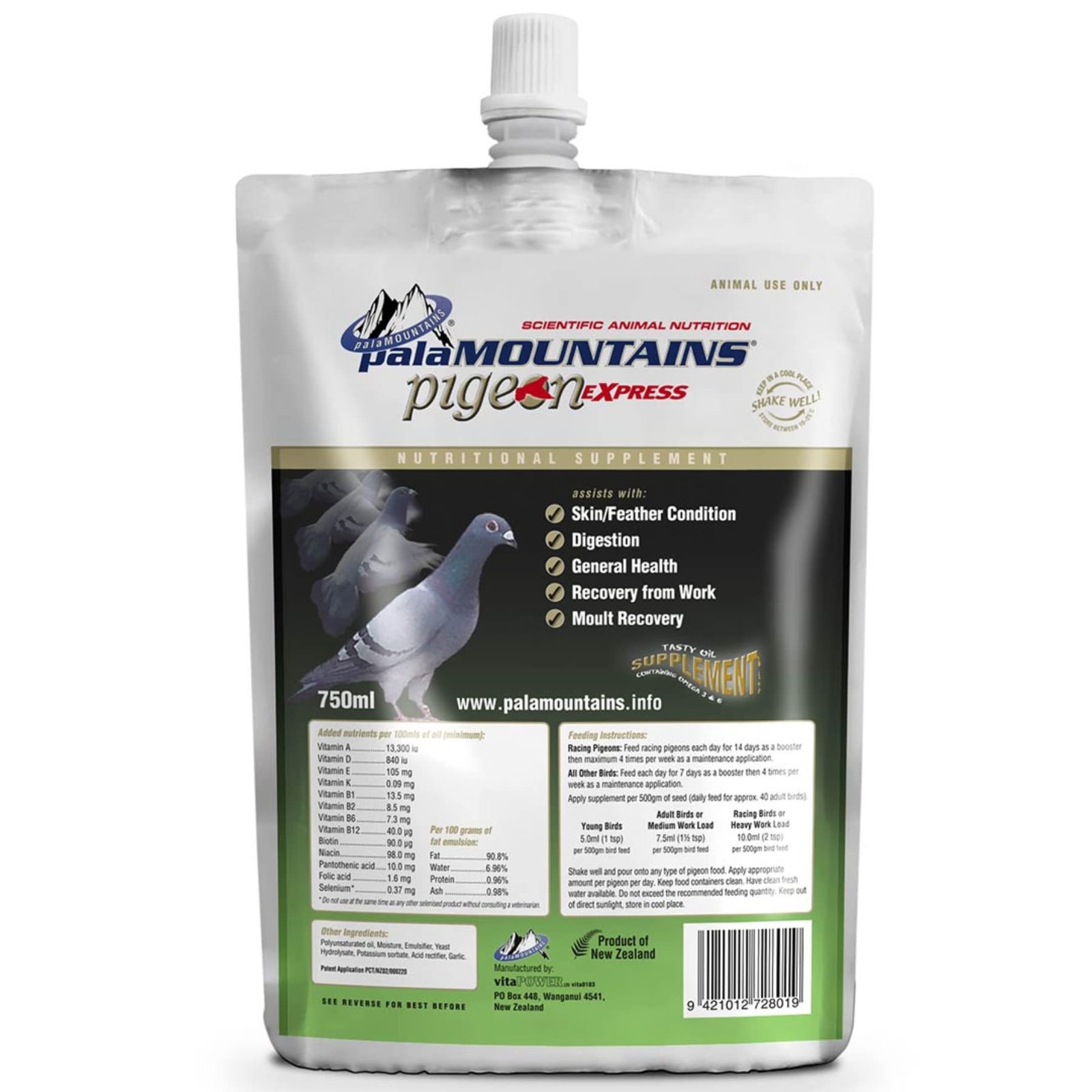 Palamountains My Beau Pigeon Express Avian Supplement, Omega 3 & 6, Vitamins A, D, E, B, Yeast & Garlic, 750ml – Boosts Immun