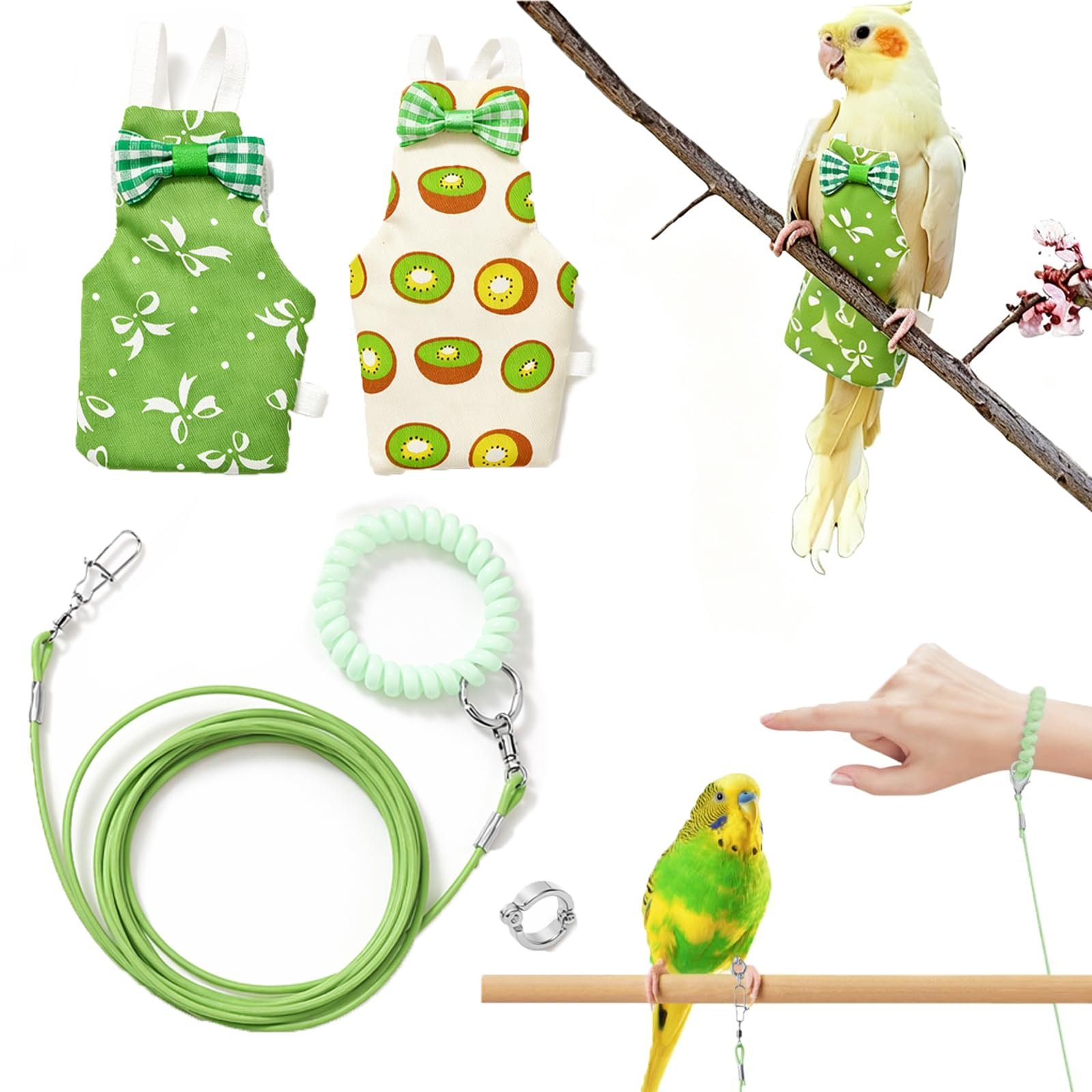 Parrot Diaper, Bird Harness and Diaper Set for Parrots, Comfortable Bird Clothes with 2 Metre Elastic Rope and Size Four Foot