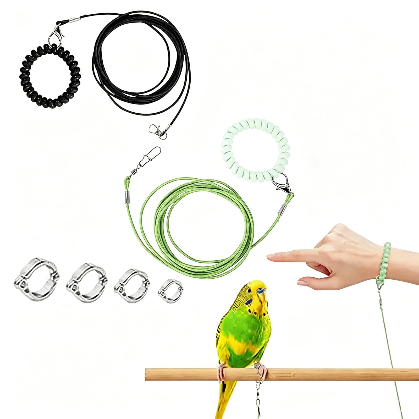 Parrot Harness, 6 Piece Bird Harness Set with 3 Meter Elastic Rope,Secure Fit for Pet Birds, Training Accessories for Outdoor
