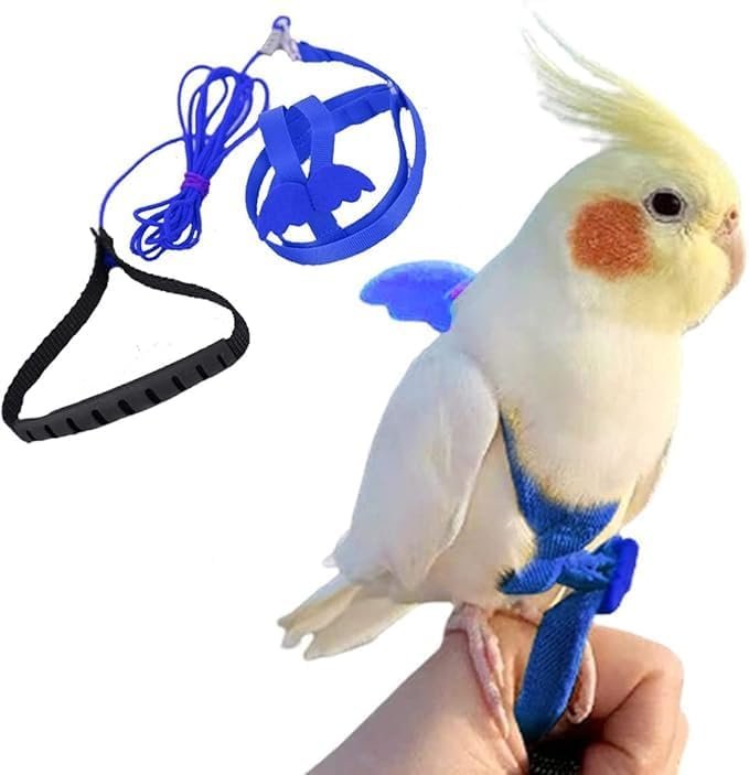 Parrot Harness for Budgies | Adjustable Satin Polyester Bird Harness with Metal Wing Clips | Safe Outdoor Flight & Training L