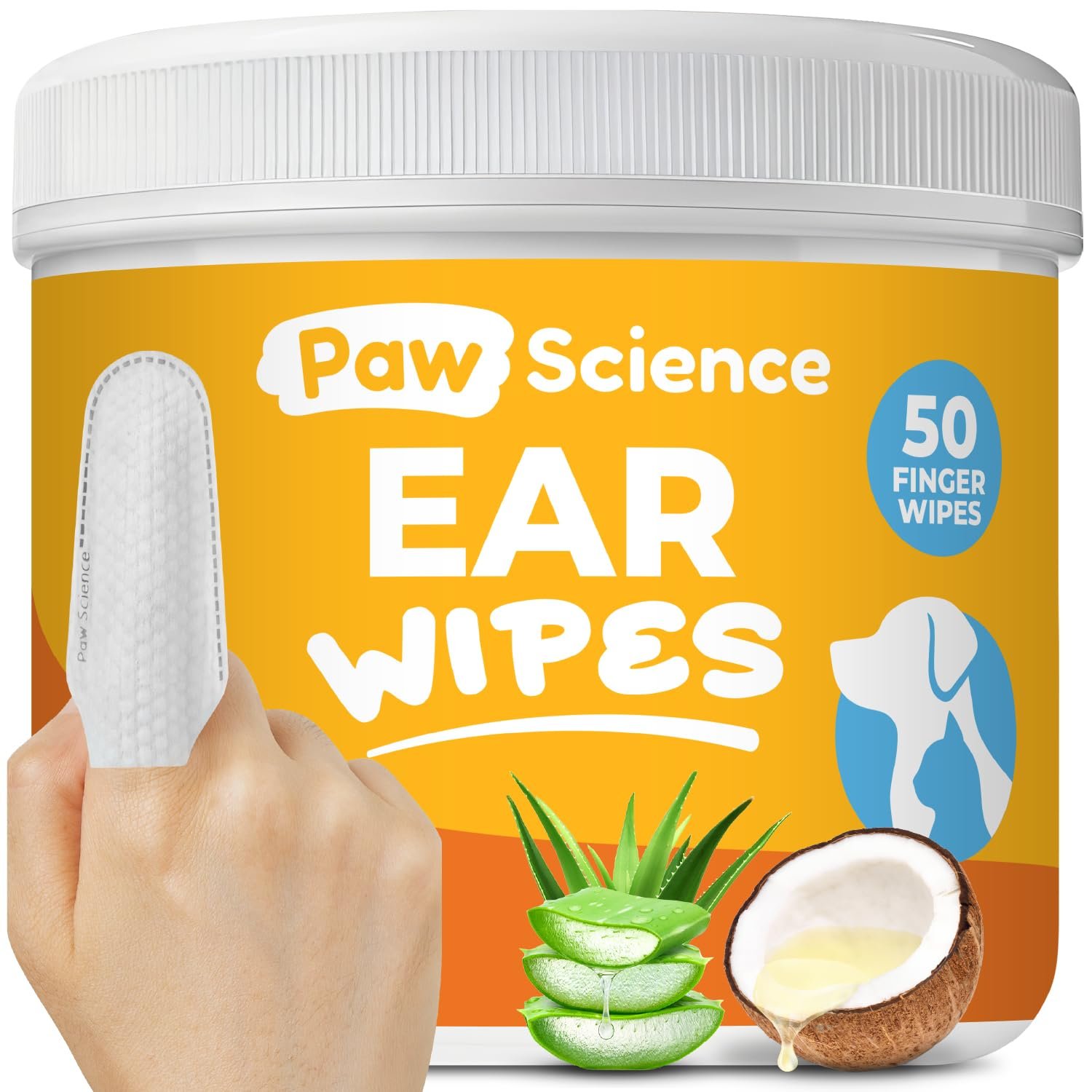 Paw Science Dog Ear Cleaner Wipes – Finger Wipes for Dogs & Cats – Cleaning, Soothing, & Deodorizing Itchy Ears – Pet Ear Rel