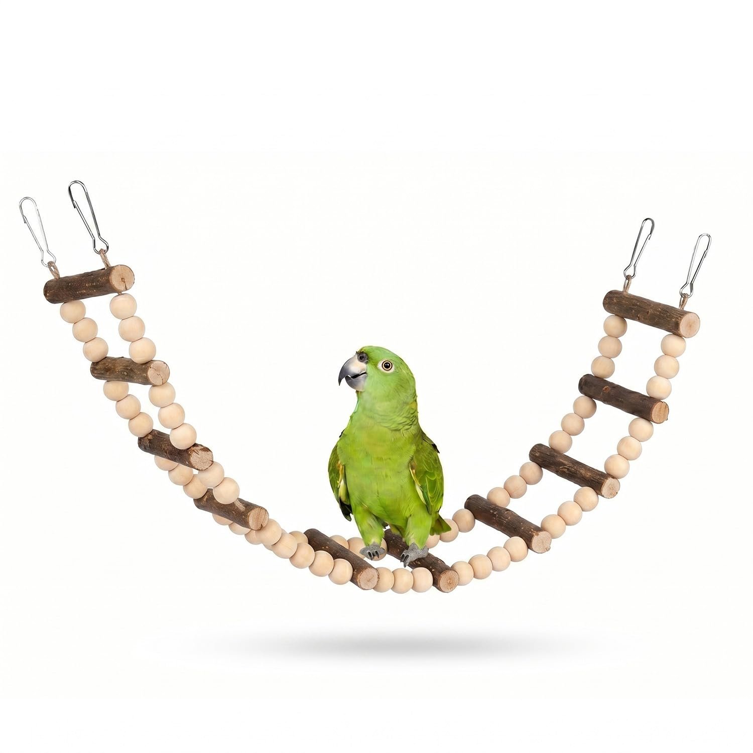 Pawbabas Natural Wooden Bird Ladder Toy, 12-Step Hanging Climbing Bridge for Budgies, Lovebirds & Cockatiels, Chewable Perch